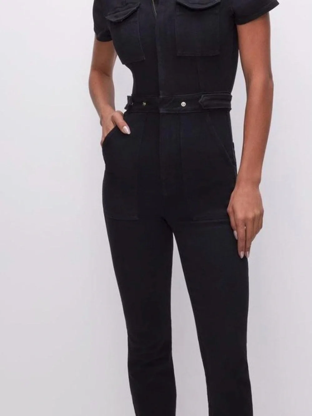 Good American Black Denim Jumpsuit